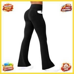 High Waisted Flare Leggings with Pockets Seamless Yoga Dress Pants